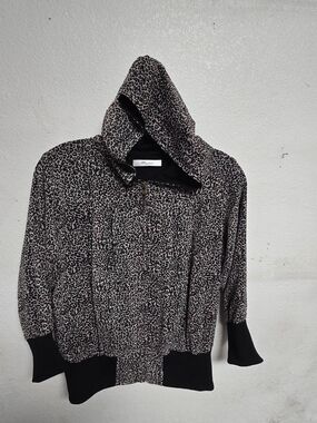 Leopard-Print Zip-Up Hoodie - Black & Pale Pink